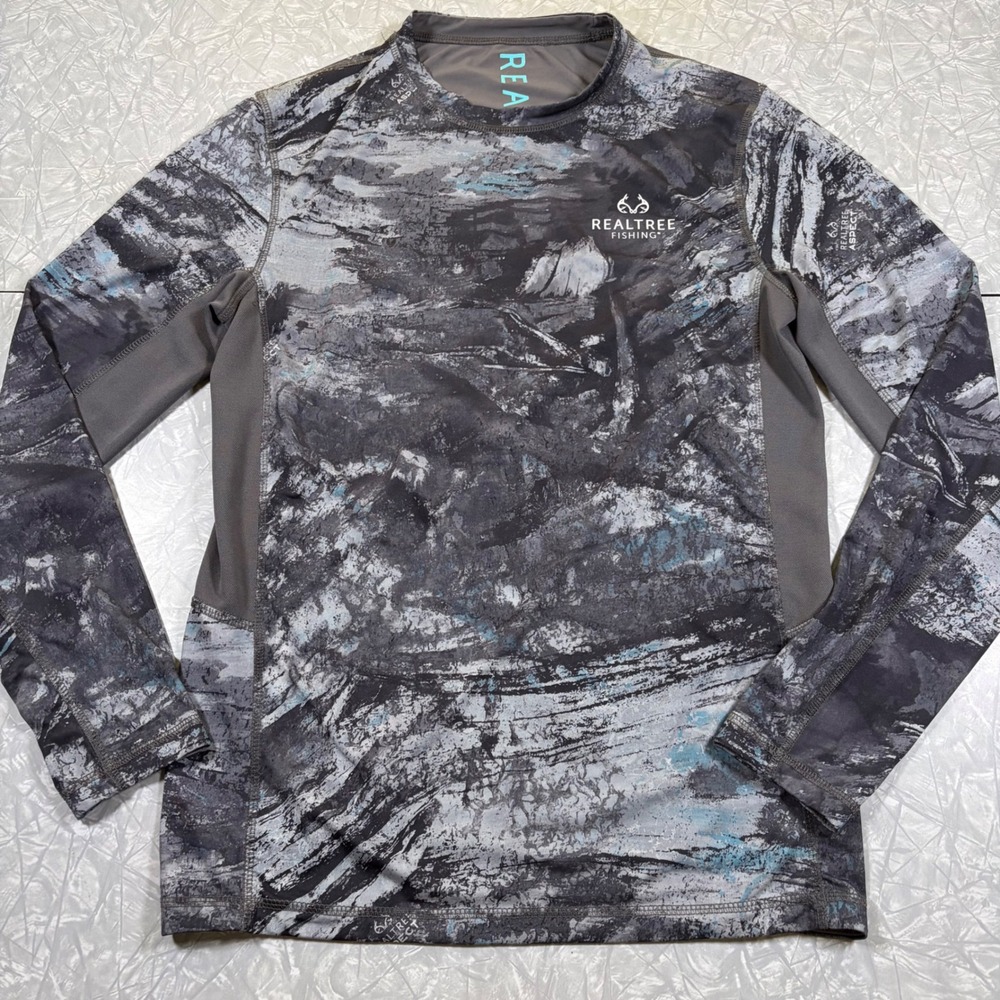 Realtree Fishing Mens S Aspect Camo Long Sleeve Performance Shirt Grey Blue
